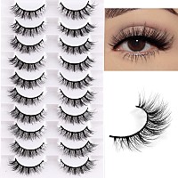 Outopen False Eyelashes Natural Look Short Lashes Cat Eye Wispy Faux Mink Lashes Soft 3D Fake Eye Lashes 10 Pairs Packcat Eye