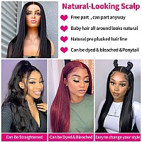 Jubotin 34 Inch Straight Human Hair Wigs For Women 4X4 Lace Clousure Wigs Human Hair Pre Plucked Hd Lace Front Wigs Human Hair N