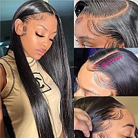 Jubotin 36 Inch 13X6 Hd Transparent Straight Lace Front Wigs Human Hair Pre Plucked With Natural Hairline 180 Density Glueless