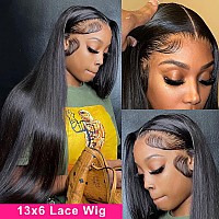 Jubotin 36 Inch 13X6 Hd Transparent Straight Lace Front Wigs Human Hair Pre Plucked With Natural Hairline 180 Density Glueless