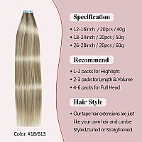 Tape In Hair Extensions Human Hair Ash Blonde Highlighted Bleach Blonde 12 Inch Straight Tape In Real Human Hair Seamless Skin W