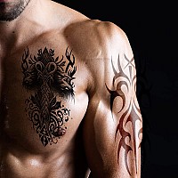 Temporary Tattoos Awlee Waterproof Viking Tribal Totem Long Lasting Fake Tattoo For Men And Women 10 Sheets