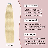 Sunya Platinum Blonde Tape In Hair Extensions Human Hair 14 Inch Straight Tape In Real Human Hair Seamless Skin Weft Blonde Tape