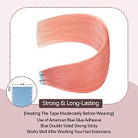 Sunya Tape In Hair Extensions Human Hair Rose Pink 20 Inch Pink Human Hair Tape In Extensions Straight Pink Tape In Hair Extens