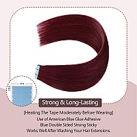 Sunya Tape In Hair Extensions Human Hair Burgundy 20 Inch Straight Tape In Real Human Hair 99J Seamless Skin Weft Tape In Hair