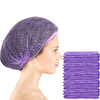 100 Pieces Hair Caps 21 Inch Nonwoven Caps Hair Net Elastic Cap Head Hair Cover Hats For Cosmetics Beauty Salon Purple