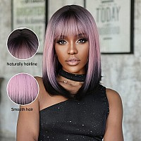 Allbell Black Pink Bob Wigs For Women Short Straight Wigs With Bangs Cosplay Party Natural Looking Hair Replacement