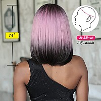 Allbell Black Pink Bob Wigs For Women Short Straight Wigs With Bangs Cosplay Party Natural Looking Hair Replacement