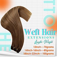 Hetto Weft Hair Extensions Human Hair Balayage #6 Brown to #8 Medium Brown #14 Dark Golden Blonde Sew in Weft Extensions Straight Human Hair Weave 22 Inch 100g