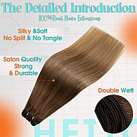 Hetto Weft Hair Extensions Human Hair Balayage #6 Brown to #8 Medium Brown #14 Dark Golden Blonde Sew in Weft Extensions Straight Human Hair Weave 22 Inch 100g