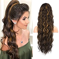 Flufymooz Ponytail Extension 26 Inch Drawstring Ponytail Hair Extensions For Women Long Curly Wavy Ponytail Natural Synthetic