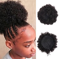 Afeels 2Pcs Afro Puff Drawstring Ponytail Extension For Black Women Premium Natural Black Short Synthetic Afro Puff Ponytail Fo