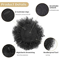 Afeels 2Pcs Afro Puff Drawstring Ponytail Extension For Black Women Premium Natural Black Short Synthetic Afro Puff Ponytail Fo