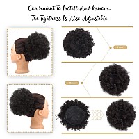 Afeels 2Pcs Afro Puff Drawstring Ponytail Extension For Black Women Premium Natural Black Short Synthetic Afro Puff Ponytail Fo