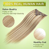 Mylady Double Weft Clip In Hair Extensions 18 Inch 140G 8Pcs Light Brown With Bleach Blonde Full Head 18Clips Grade 7A Quality