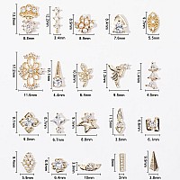 Hnuix Nail Charms And Gems Gold Copper Zircon Multiple Shapes 3D Dangle Metal Jewelry Rhinestones For Nails 20Pieces D Set