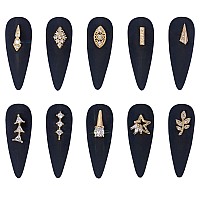 Hnuix Nail Charms And Gems Gold Copper Zircon Multiple Shapes 3D Dangle Metal Jewelry Rhinestones For Nails 20Pieces D Set