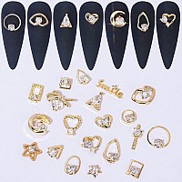 Hnuix Nail Charms And Gems Gold Copper Zircon Multiple Shapes 3D Dangle Metal Jewelry Rhinestones For Nails 20 Pieces