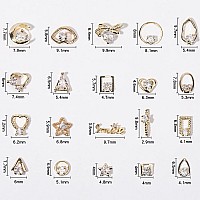 Hnuix Nail Charms And Gems Gold Copper Zircon Multiple Shapes 3D Dangle Metal Jewelry Rhinestones For Nails 20 Pieces