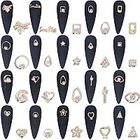 Hnuix Nail Charms And Gems Gold Copper Zircon Multiple Shapes 3D Dangle Metal Jewelry Rhinestones For Nails 20 Pieces