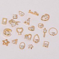 Hnuix Nail Charms And Gems Gold Copper Zircon Multiple Shapes 3D Dangle Metal Jewelry Rhinestones For Nails 20 Pieces