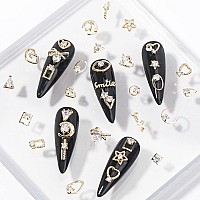 Hnuix Nail Charms And Gems Gold Copper Zircon Multiple Shapes 3D Dangle Metal Jewelry Rhinestones For Nails 20 Pieces