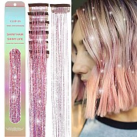 Missuhui 236Inch Glitter Hair Extensions With 6 Sparkly Fairy Pink Clips For Girls Women Kids Heat Resistant Tinsel