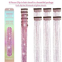 Missuhui 236Inch Glitter Hair Extensions With 6 Sparkly Fairy Pink Clips For Girls Women Kids Heat Resistant Tinsel