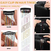 Missuhui Clip In Hair Tinsel 236Inch Hair Tinsel Clip In Glitter Tinsel Hair Extensions 6Pcs Silver Tinsel Hair Extensions Clip