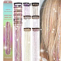 6 Colors Clip In Hair Tinsel 236 Inch Fairy Hair Tinsel Clip In Glitter Hair Extensions Pink Gold Purple Brown White Silver Hai