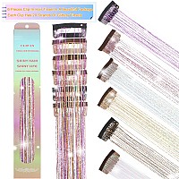 6 Colors Clip In Hair Tinsel 236 Inch Fairy Hair Tinsel Clip In Glitter Hair Extensions Pink Gold Purple Brown White Silver Hai