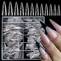 Loveourhome 600Pc Stiletto Gel X Nail Tips Full Cover Long Pointy Fake Nails Clear False Artificial Fignernails 12 Sizes For Acr