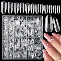 Loveourhome 600Pc Gel X Nail Tips Clear Oval Almond Fake Nails Full Cover Artificial False Fingernails For Gel X Manicure Extens