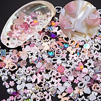 500Pcs Assorted Pearls 3D Nail Charms Pink Color Multi Shapes Heart Flower Bowknot Nail Charms Mix Heart Star Bows Round White P