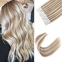 Sixstarhair Tape In Hair Extensions 20 Pieces 100 Remy Human Hair Highlight Hair Extensions Color Swedish Blonde And Ash Blonde