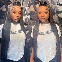 32Inch Straight Lace Front Wigs Human Hair 13x4 HD Straight Lace Frontal Wigs Human Hair 180% Density Glueless Brazilian Virgin Human Hair Lace Frontal Wig for Black Women Long Hair with Baby Hair Natural Hairline (32Inch)