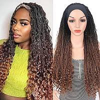 Aisaide Braided Headband Wigs For Black Women Goddess Braids With Curly Twist Crochet Hair Wrap Wig Long Box Braids Wigs With He