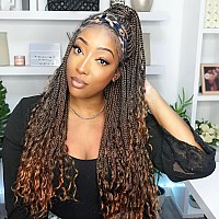 Aisaide Braided Headband Wigs For Black Women Goddess Braids With Curly Twist Crochet Hair Wrap Wig Long Box Braids Wigs With He