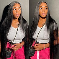 34Inch Straight Lace Front Wigs Human Hair 13x4 HD Straight Lace Frontal Wigs Human Hair 180% Density Glueless Brazilian Virgin Human Hair Lace Frontal Wig for Black Women Long Hair with Baby Hair Natural Hairline(34Inch)