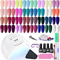 Jodsone 36 Pcs Gel Nail Polish Starter Kit Uv Light And Dark Series Gel Nail Set No Wipe Base Matte And Glossy Top Coat All Kind