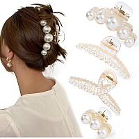 Mehayi 4 Pcs Large Pearl Hair Claw Clips For Women Girls Hair Barrette Clamps For Thick Thin Hair Fashion Hair Accessories Hea