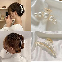 Mehayi 4 Pcs Large Pearl Hair Claw Clips For Women Girls Hair Barrette Clamps For Thick Thin Hair Fashion Hair Accessories Hea