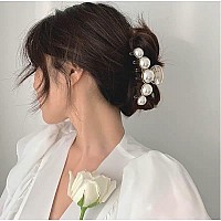 Mehayi 4 Pcs Large Pearl Hair Claw Clips For Women Girls Hair Barrette Clamps For Thick Thin Hair Fashion Hair Accessories Hea