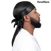 4Pcs Silky Durags For Men Women 360 Waves With 1 Wave Cap Silky Satin Durag Extra Long Tails Black Black Black Black