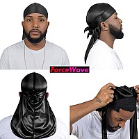 4Pcs Silky Durags For Men Women 360 Waves With 1 Wave Cap Silky Satin Durag Extra Long Tails Black Black Black Black