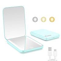 Kintion Rechargeable Pocket Mirror Double Sided 1X3X Magnification Compact Vanity Mirror 3 Color Lights Dimmable Small Port