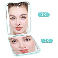 Kintion Rechargeable Pocket Mirror Double Sided 1X3X Magnification Compact Vanity Mirror 3 Color Lights Dimmable Small Port