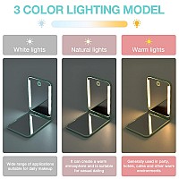 Kintion Rechargeable Pocket Mirror Double Sided 1X3X Magnification Compact Vanity Mirror 3 Color Lights Dimmable Small Port