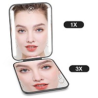 Kintion Rechargeable Pocket Mirror Double Sided 1X3X Magnification Compact Vanity Mirror 3 Color Lights Dimmable Small Port