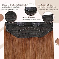 Fshine Fishing Wire Hair Extensions Real Human Hair #330 Auburn Brown Thick Secret Wire Hair Extensions with Adjustable Headband Fish Line Hairpieces For Women 80g 18 Inch